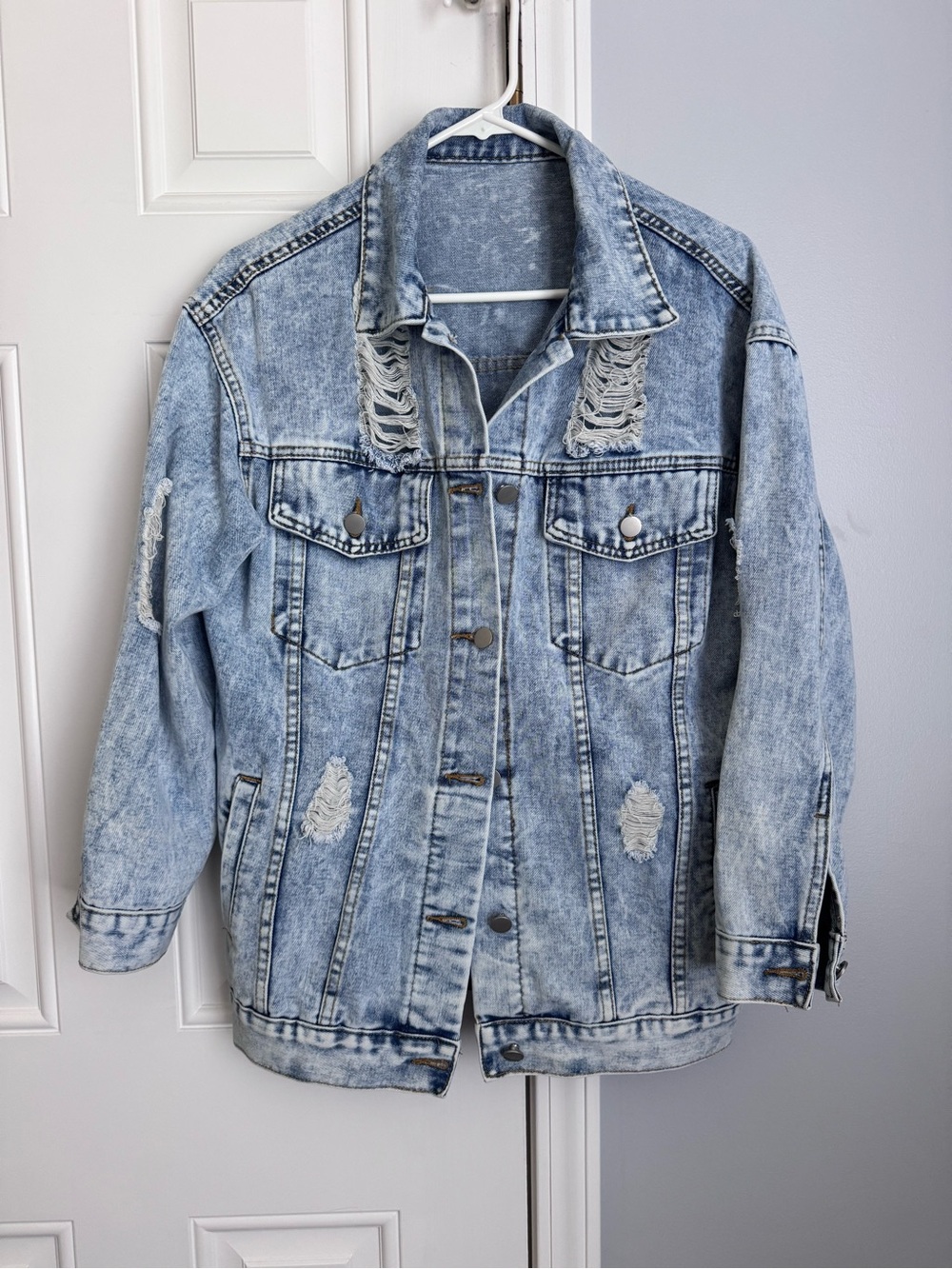 SHEIN Light Blue (over sized) Distressed Denim Jacket